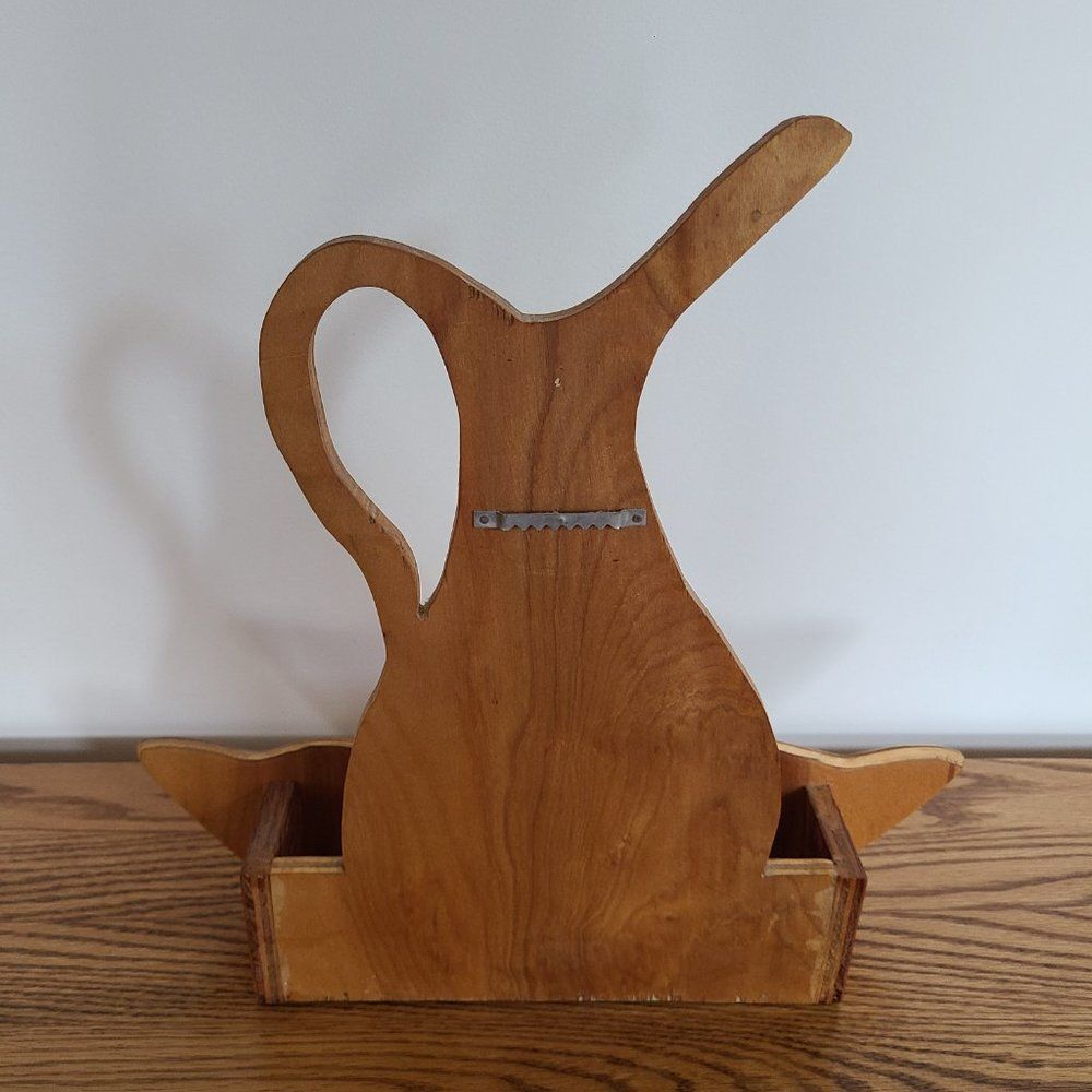 Vintage Pitcher and Bowl Shaped Wall Pocket Decorative Wood Hanging Floral Decor - Picture 14 of 16